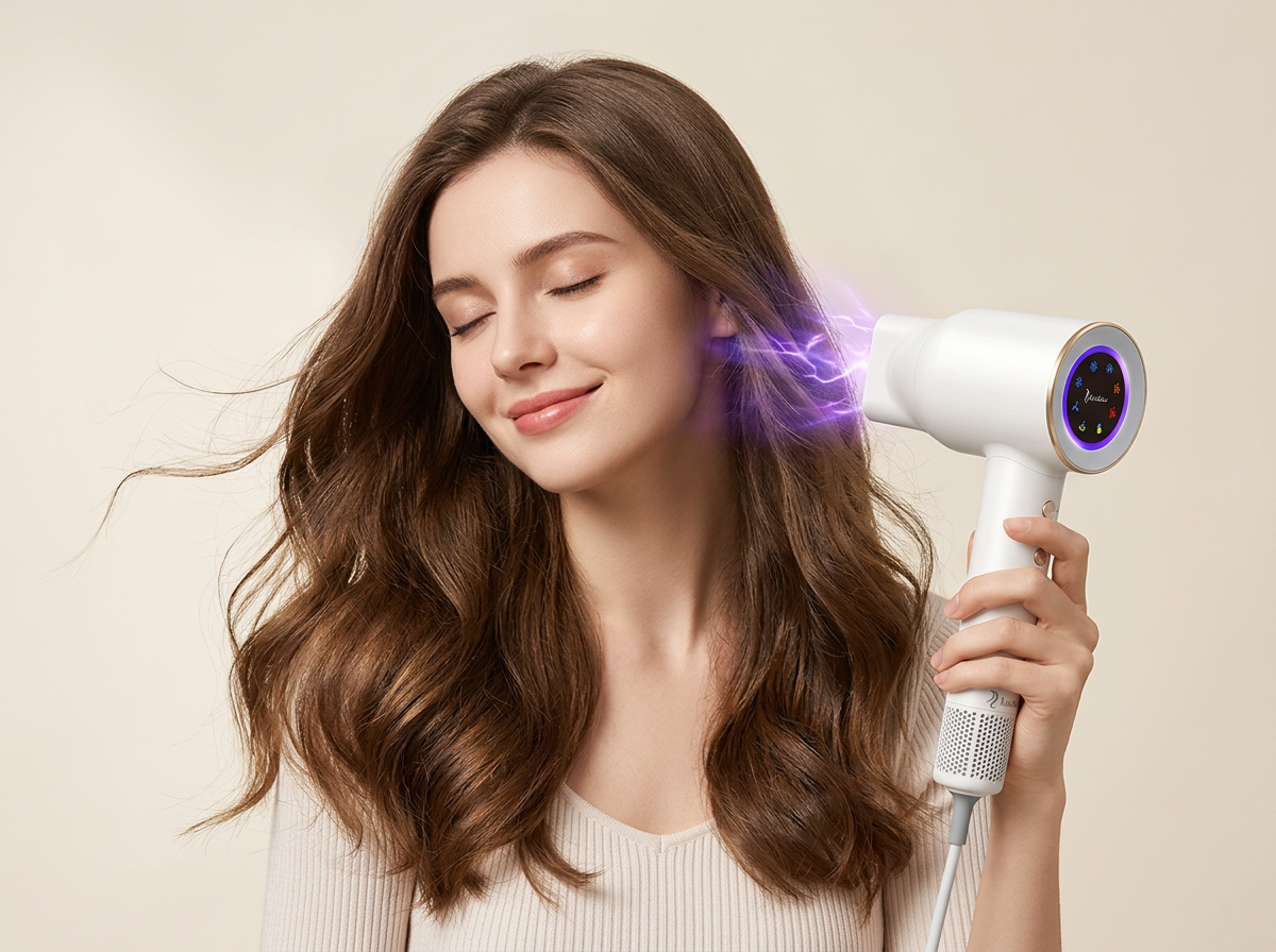 Mujer secando su cabello con Luckier Plasma Pro